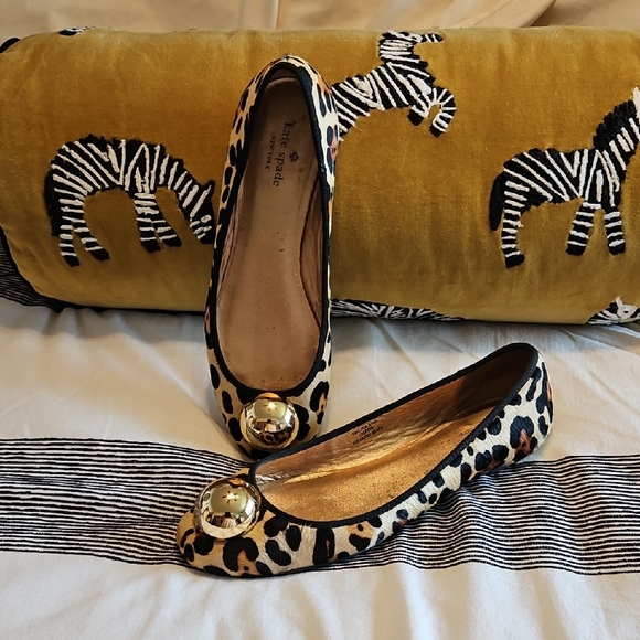 kate spade Shoes - Kate Spade Animal Print Flats with Large Gold Ball Size 10